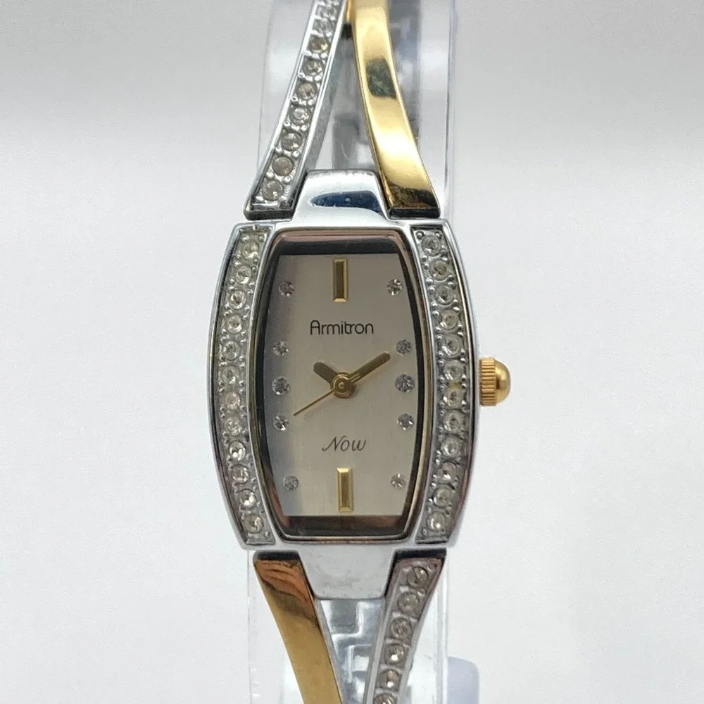 Armitron Now Women's Watch 19mm Gold Silver Two Tone Crystals New Battery 6.75